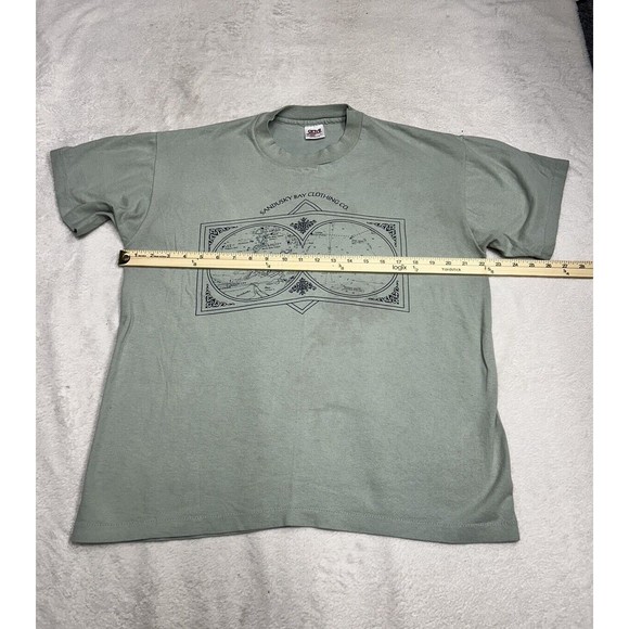 Vtg 90s Sandusky Bay Clothing Co Moss Green Single Stitch Graphic T-Shirt Size L - Picture 7 of 11